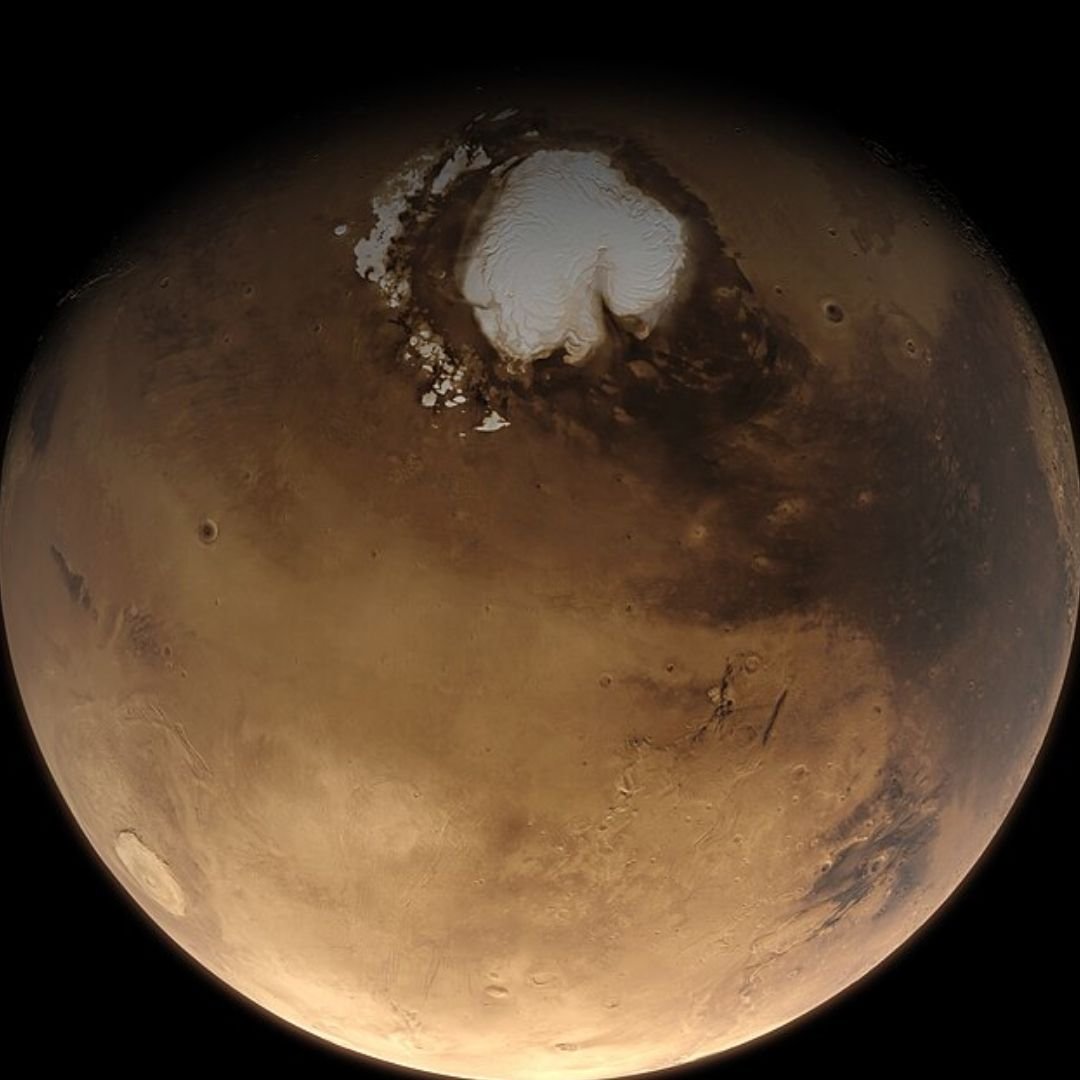 Like Earth, Mars has permanent ice caps at its north and south poles.