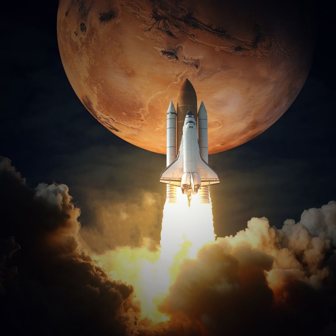 It takes about seven months to travel the roughly 300 million miles (480 million kilometers) between Earth and Mars.