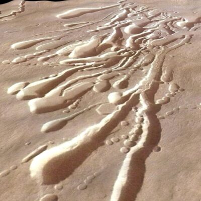 Lava tube formations and collapsed tunnels on Mars' surface