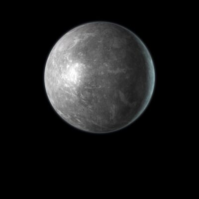 Mercury shown as a cratered, gray planet against a black background