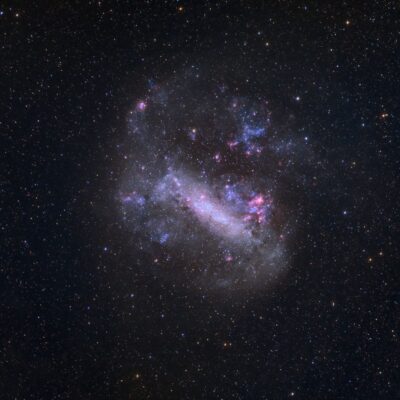 The Large Magellanic Cloud galaxy with bright star clusters and nebulae