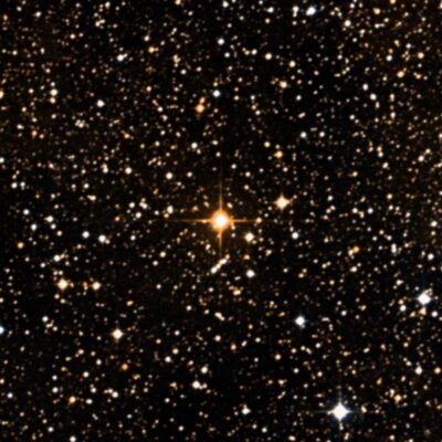 UY Scuti glowing orange among numerous surrounding stars in space