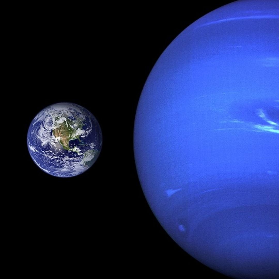 Neptune is the next largest planet after Earth, but the two differ greatly in size, as Neptune’s diameter is nearly four times that of Earth.