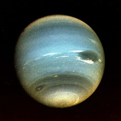 Neptune with its vibrant blue color and swirling atmospheric patterns