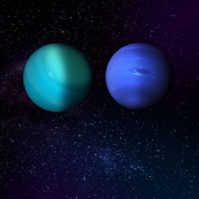 Uranus and Neptune shown side by side against a starry background