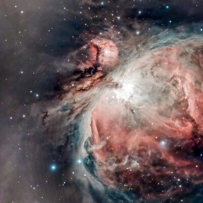 Colorful gas clouds and stars in the Orion Nebula