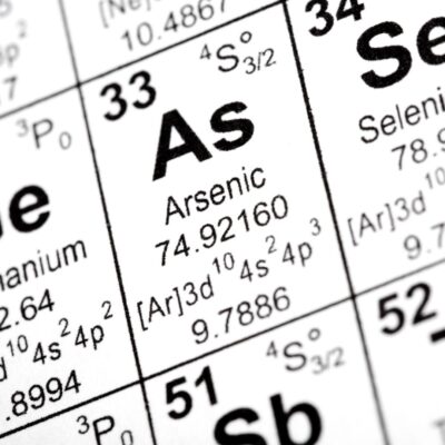 Close-up of the arsenic element on a periodic table