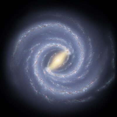 Illustration of the Milky Way galaxy with spiral arms and bright central bulge