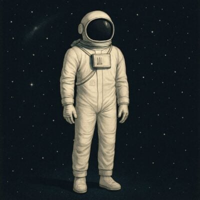 Astronaut floating in space surrounded by stars