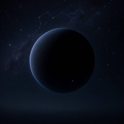 Dark planet TrES-2b silhouetted against a star-filled backdrop in space