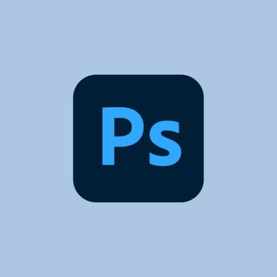 Photoshop logo featuring "Ps" in blue text on a dark background.