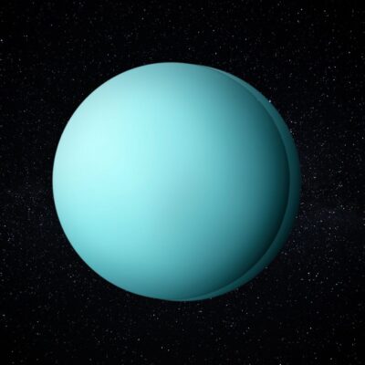 Uranus shown as a large blue-green planet in space