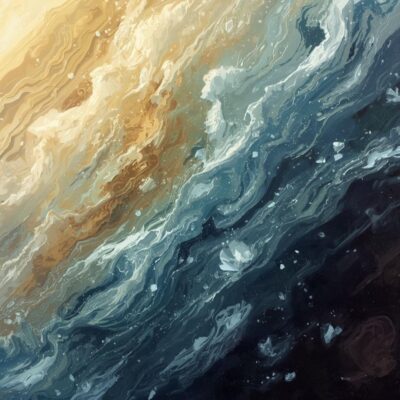 Swirling abstract depiction of a gas giant's stormy atmosphere
