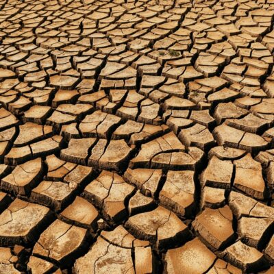 Parched, cracked earth showing severe drought conditions under intense heat