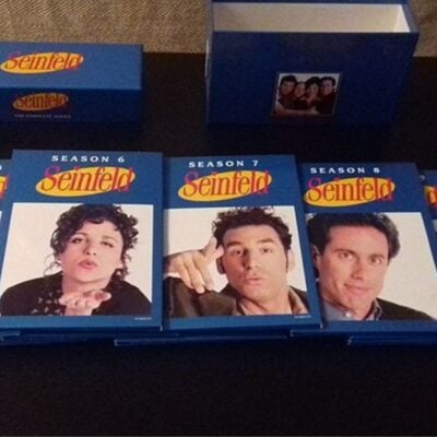 DVD box set covers for Seinfeld seasons 6 to 8 featuring main characters