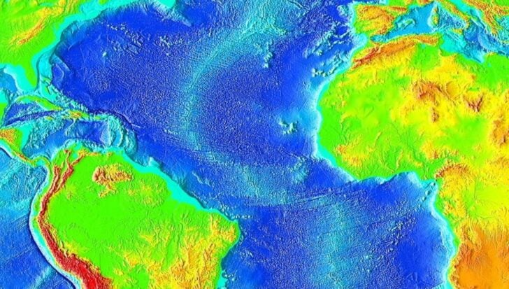 Topographic map of the Atlantic Ocean highlighting the Mid-Atlantic Ridge