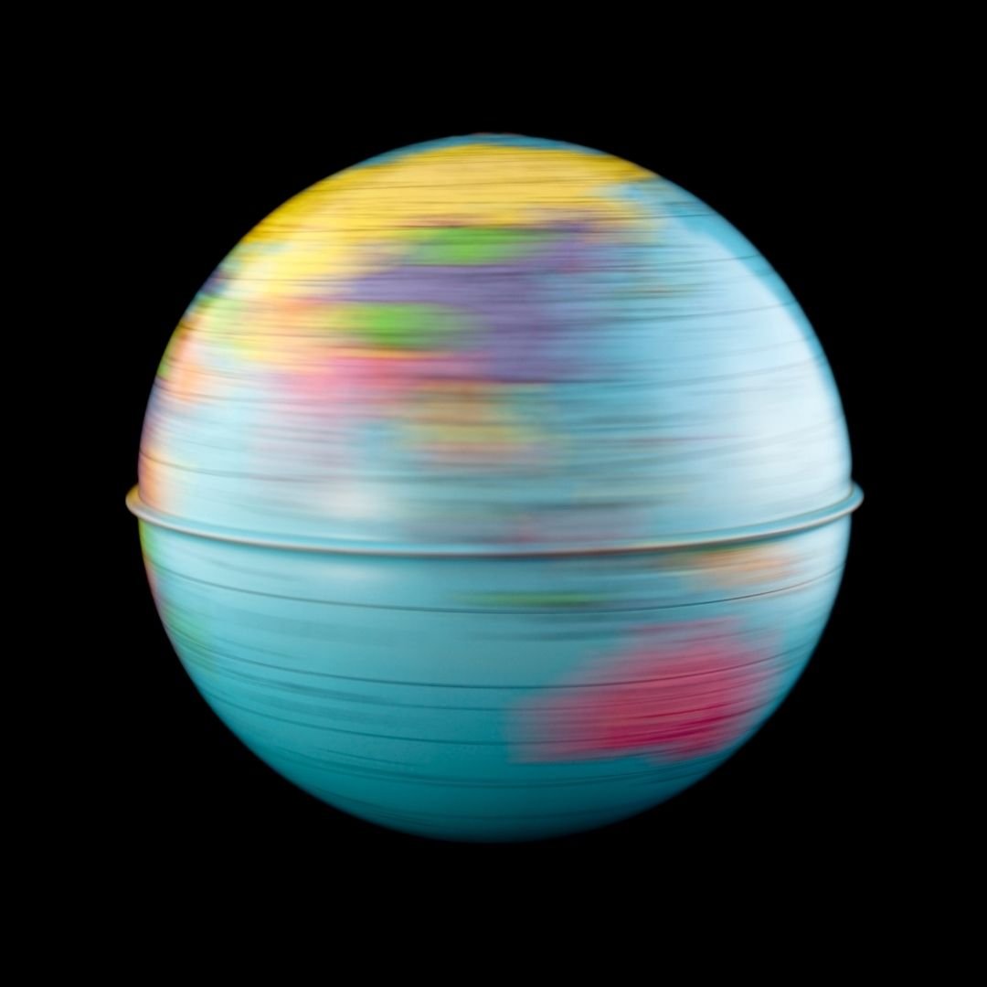 At the equator, Earth spins at about 1,037 mph (1,670 km/h); this speed decreases toward the poles.