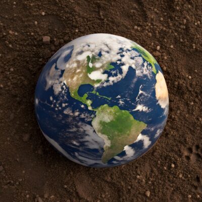 Globe showing the Americas resting on dark soil