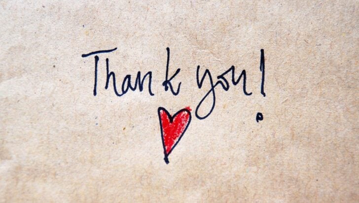 Handwritten message saying 'Thank you!' with a red heart beneath it