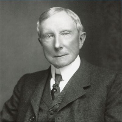 Black-and-white portrait of John D. Rockefeller wearing a three-piece suit