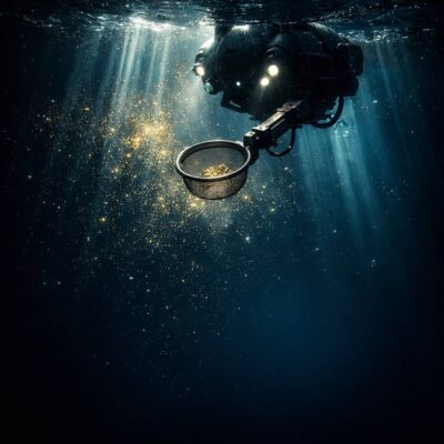 Underwater ROV with a gold-filled basket