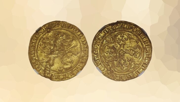 Two sides of a rare 1344 Edward III Florin, one of the world's most valuable coins