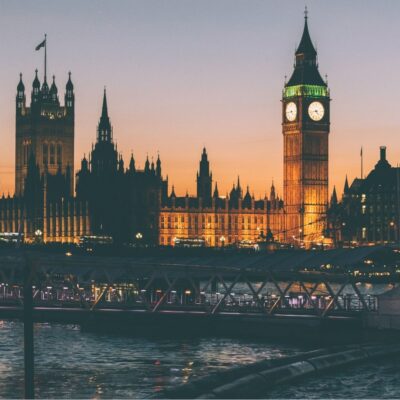 Big Ben and the Houses of Parliament at sunset over the Thames