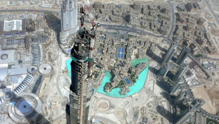Aerial view of the Burj Khalifa under construction