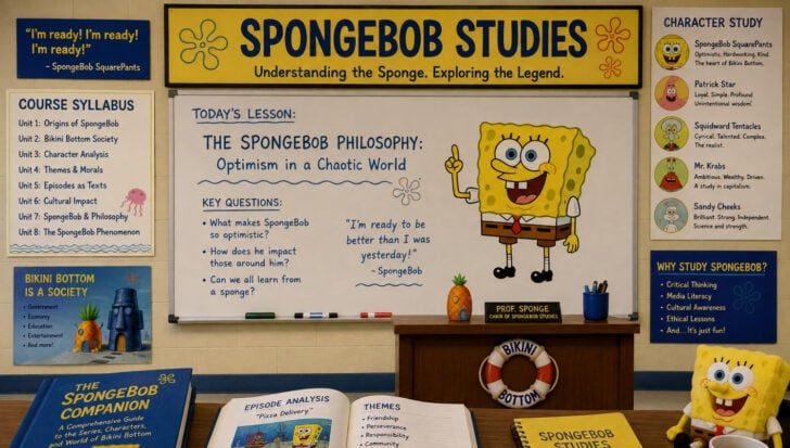 A classroom setting dedicated to studying SpongeBob SquarePants